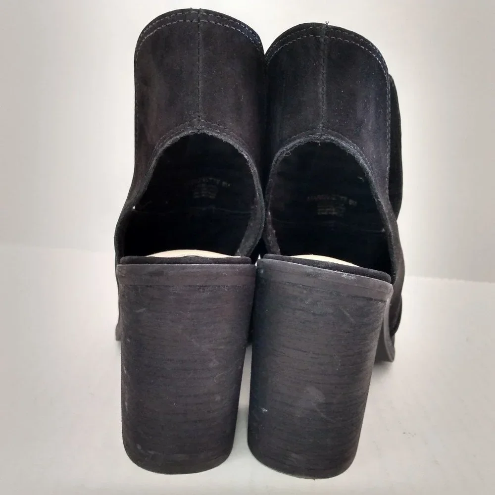 Gianni Bini Booties Size 8 M Black Suede Leather Open-Toed Shoe High Block Heel